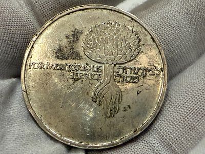 מדליית הוקרה ישראלית הנושאת את הכיתוב “FOR MERITORIOUS SERVICE”, ובצדה השני את הכיתוב “לציון 