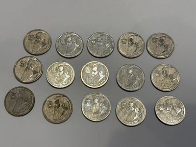 לוט 15 מטבעות ישראליים בערך נקוב של 10 שקלים, מהסדרה המוקדשת לבנימין זאב הרצל. במצבים טובים מאוד.