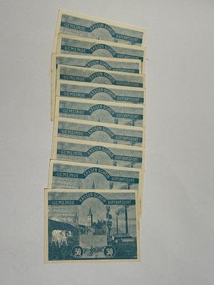 לוט של 10 שטרות חירום גרמניים/אוסטריים (Notgeld), בערך נקוב 50 הלר, שהונפקו על ידי הרשות 