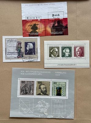 Lot of German souvenir sheets and commemorative stamps issued by Deutsche Bundespost, including 