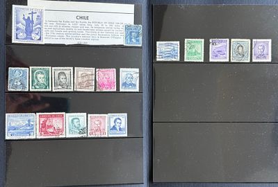 Collection of Chilean stamps from various periods, including classic issues featuring 