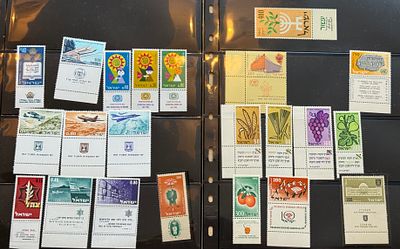 Large and high-quality lot of early and scarce Israeli stamps, many with full tabs, from the 