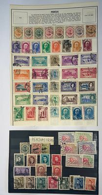 אוסף של כ-80 בולים פרסיים/איראניים (Postes Persanes / Post Iran), שילוב של חדשים ומבוטלים, על 