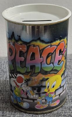 Vintage tin coin bank (money box) featuring Tweety and Sylvester (Looney Tunes / Warner Bros.) 