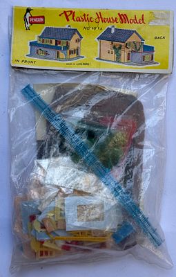 Vintage "Penguin" Plastic House Model kit, No. 104A, a small assemble-by-glue plastic building 