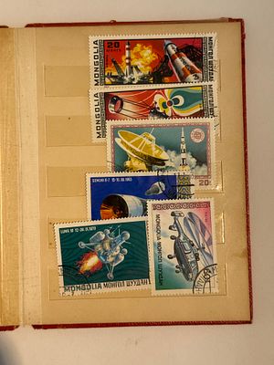 stockbook album filled with used pictorial stamps on the themes of aviation and space 