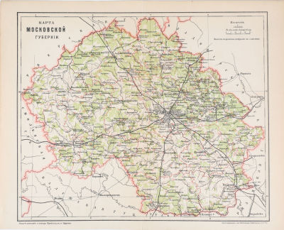 Карта Московской губернии. СПб.: Картографическое заведение Я.М.Лапинера, 1913. 1 л. 24,5х30,5. 