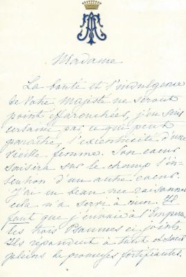 [Романовы]. Собственноручное письмо графини фрейлины Александры Андреевны Толстой к императрице 