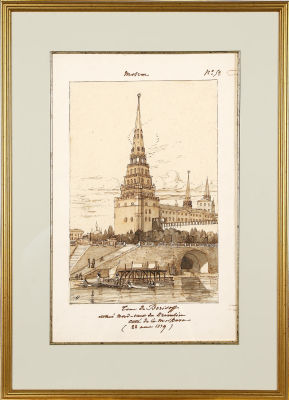 Дюран Андре (1807–1867). 
Москва. Борисовская башня. Северо-западный вход в Кремль. Берег реки 