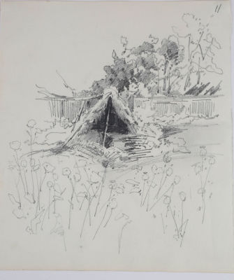 Лагода-Шишкина Ольга Антоновна (1850–1881).
Шалаш. Лист № 12 из альбома 22 рисунка. 1878-1879 