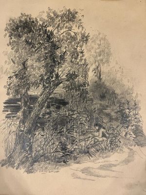 Лагода-Шишкина Ольга Антоновна (1850–1881).
На берегу пруда. Лист № 10 из альбома 22 рисунка. 1 