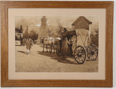 Навозов Василий Иванович (1862 – 1919). 
Извозчик у памятника героям Плевны. 1888 г. Бумага 