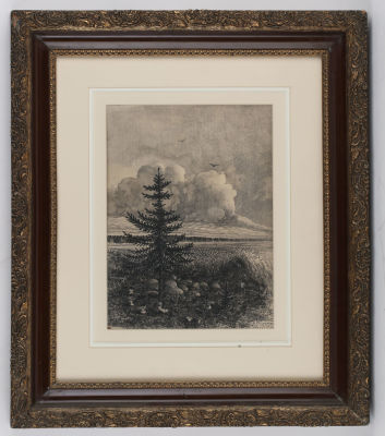 Билибин Иван Яковлевич (1876-1942).
Пейзаж с елью. Набросок к открытке. 1901 г. Бумага, тушь 