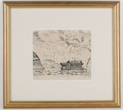 Кустодиев Борис Михайлович (1878–1927).
На реке. 1926 г. Бумага, тушь. Размер: 16 х 18 см (в 