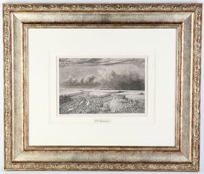 Шишкин Иван Иванович (1832-1898). Рожь. 1892 г. Бумага, офорт. Оттиск через ткань. Размер 