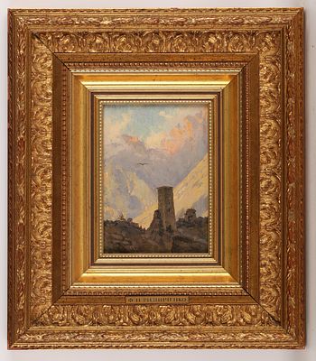 Ризниченко Федор Петрович (1865 – после 1922). Кавказский пейзаж с башней. Конец 1900-х – 