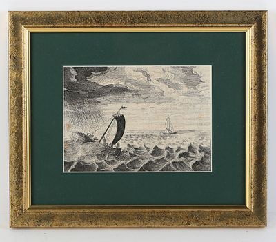 Корабли в бурном море, из книги &laquo;Путешествие Адама Олеария в Московию и Персию&raquo;. Шлезвиг.1663 