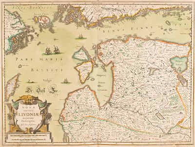 [Атлас Ян Янсона. 1630 г.] Прибалтика: Литва, Латвия, Эстония, Финский залив, часть Балтийского 