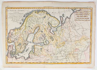 [Ригобер Бонн. 1780 г.] Карта Северной Европы, включающая Данию, Норвегию, Швецию и Лапландию 