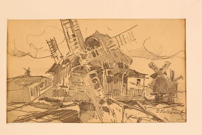 Колесников Степан Федорович (1879-1955). Мельницы. Этюд. 1920-е гг. Бумага, графитный карандаш. 