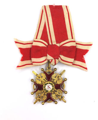 Ordenszeichen des Hl. Stanislaus 3. Klasse mit Schwertern, an Ordensspange mit originalem 