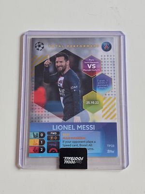 כדורגל - מסי בקלף מיוחד של TOPPS שני השערים האחרונים באירופה מול מכבי חיפה . כדורגל - מסי בקלף 