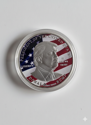 מטבע אספנים עם דמותו של נשיא ארצות הברית דונלד טראמפ . מטבע אספנים עם דמותו של נשיא ארצות הברית 