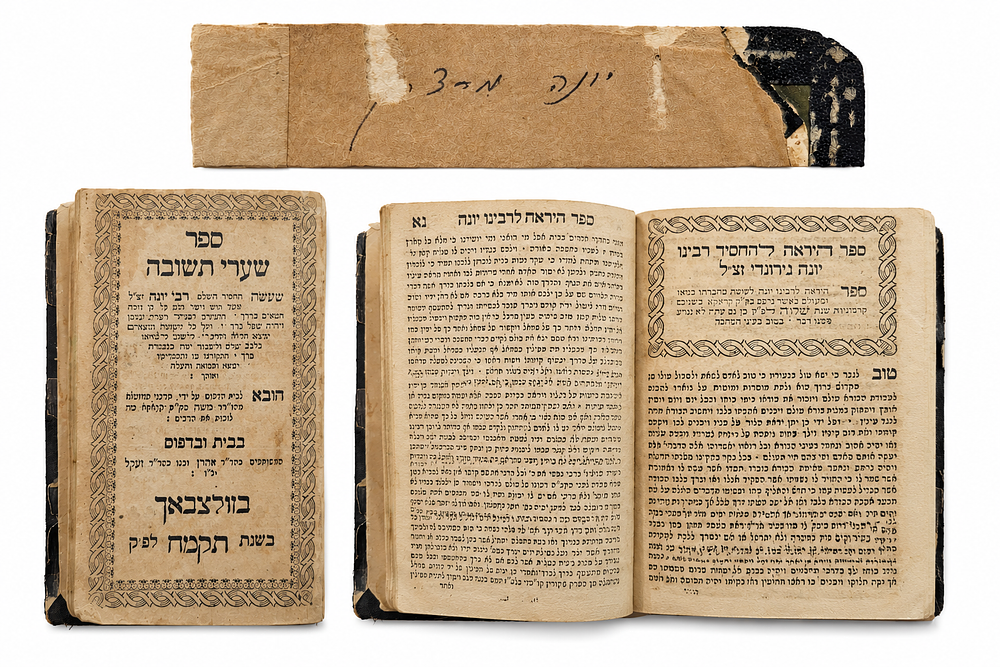 עותק מיוחס - שערי תשובה לרבנו יונה – זולצבאך, תקמ"ח [1788] עותק ראש הישיבה הגאון הרה"צ רבי יונה 