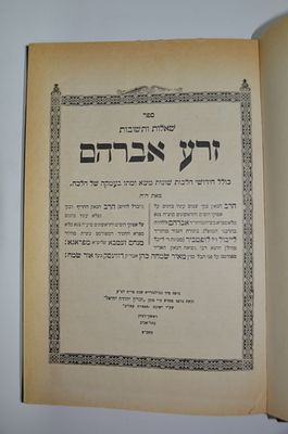 שו"ת זרע אברהם לופטביר- כולל חידושי הלכות שונות משא ומתן בעומקא של הלכה מאת הרב אברהם לופטביר. שו 