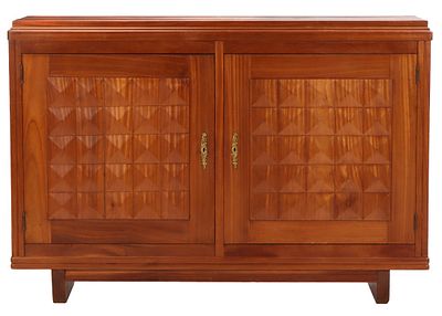 FRENCH MAHOGANY TWO DOOR SERVER WITH ADJUSTABLE SHELF C 1940 HAVING A DIAMOND PATTERN IN THE. Fre 