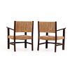 PAIR WOOD AND CORD FRENCH OPEN ARM CHAIRS C 1940. Pair wood and cord French open arm chairs C Image - 7