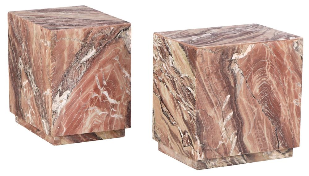 A PAIR OF LOW MARBLE PEDESTALS HAVING RECESSED BASES. A pair of low marble pedestals having 