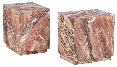 A PAIR OF LOW MARBLE PEDESTALS HAVING RECESSED BASES. A pair of low marble pedestals having 