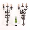 PAIR FRENCH IRON THREE ARM WALL SCONCES IN THE MANNER OF JEAN ROYERE C 1950. Pair French iron Image - 5