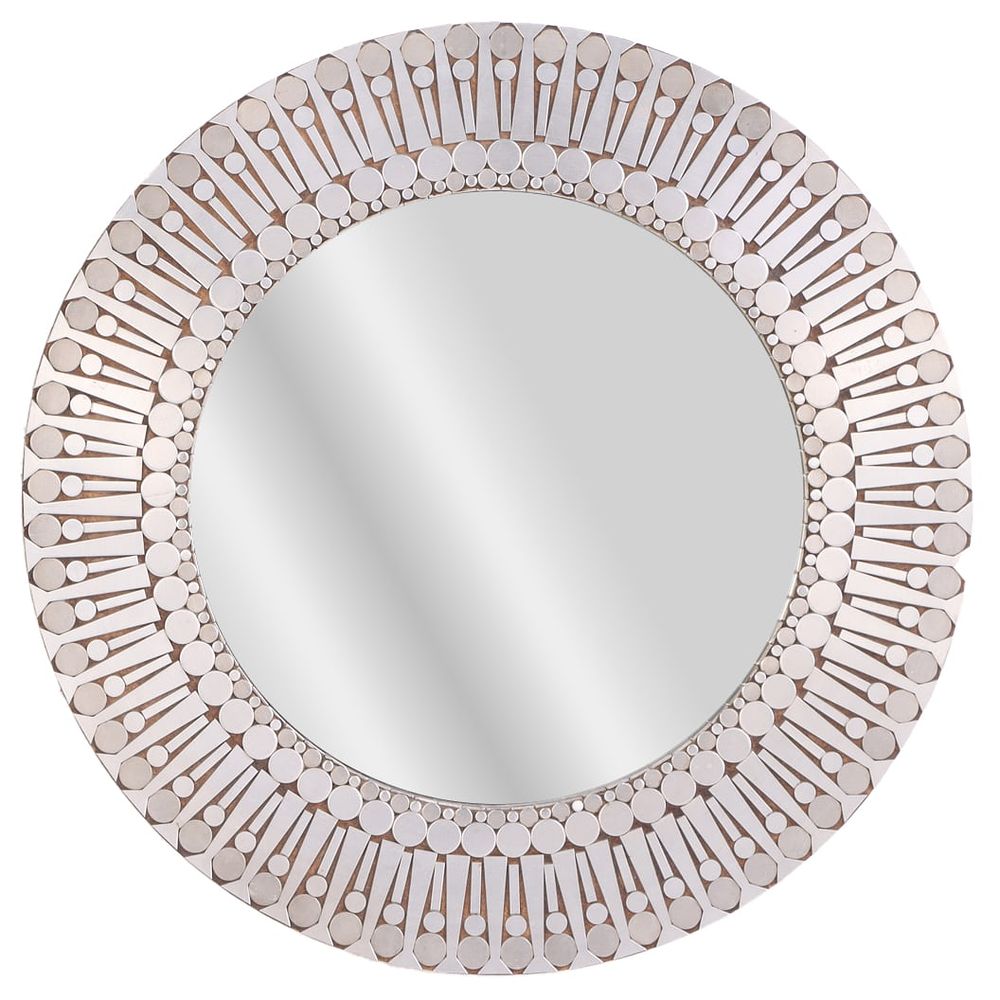 ROUND FRENCH MIRROR HAVING A FRAME COMPOSED OF GEOMETRIC ALUMINUM SHAPES C 1980. Round French 