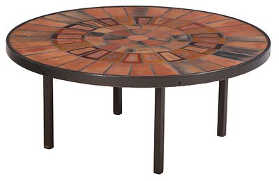 FRENCH TILE AND IRON COFFEE TABLE C 1965 STAMPED "CAPRON VALLAURIS" BY ROGER CAPRON. French 