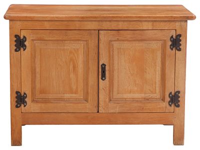 BRUTALIST STYLE FRENCH OAK SERVER WITH IRON HINGES C 1950. Brutalist style French oak server 