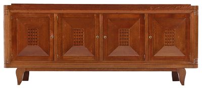 LARGE FRENCH OAK FOUR DOOR SIDEBOARD ATTRIBUTED TO VICTOR COURTRAY C 1940. Large French oak 