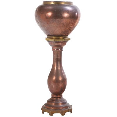 FRENCH COPPER PLANTER ON PEDESTAL C 1960. French copper planter on pedestal C 1960. Ht: 53.5" 