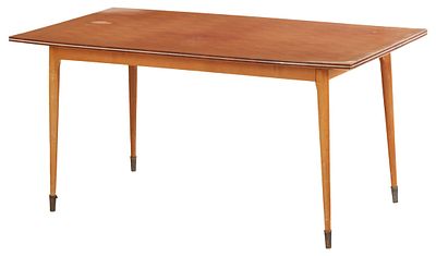 FRENCH BLEACHED PARQUET MAHOGANY DINING TABLE RESTING ON ROUND LEGS C 1960. French bleached 