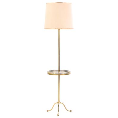 FRENCH BRASS AND MARBLE FLOOR LAMP WITH INTEGRAL TABLE C 1950. French brass and marble floor 