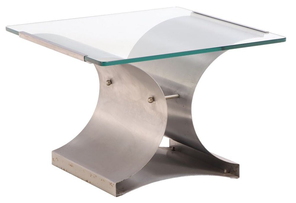 STEEL AND GLASS TABLE IN THE MANNER OF MICHEL BOYER C 1970. Steel and glass table in the manner 