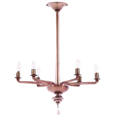 PURPLE MURANO GLASS CHANDELIER HAVING SIX ARMS C 1960. Purple Murano glass chandelier having 