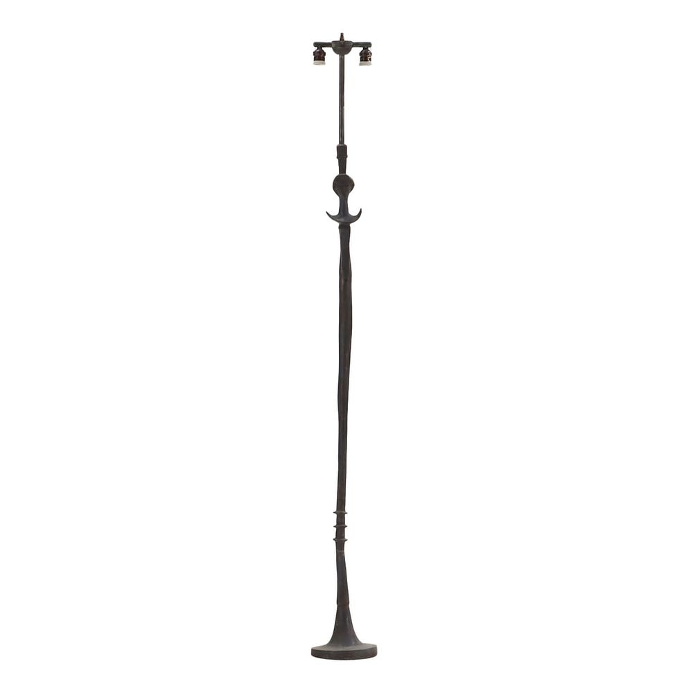 FIGURAL BRONZE FLOOR LAMP WITH BUST AND VERDIGRIS PATINA IN THE MANNER OF GIACOMETTI. Figural 