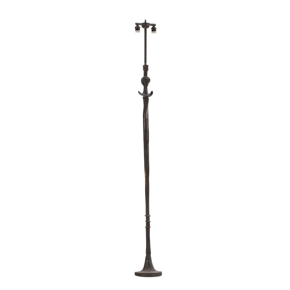FIGURAL BRONZE FLOOR LAMP WITH BUST AND VERDIGRIS PATINA IN THE MANNER OF GIACOMETTI. Figural 