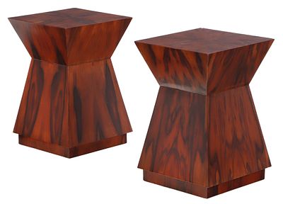 PAIR OF FIGURED WALNUT DRINKS TABLES. Pair of figured walnut drinks tables. Ht: 22" Wd: 14.5" 