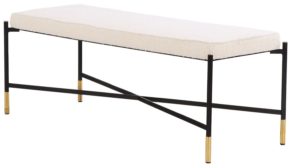 ONE OF TWO ITALIAN IRON, BRASS AND UPHOLSTERED BENCHES IN THE MANNER OF ICO PARISI. One of two 