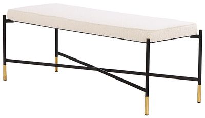 ONE OF TWO ITALIAN IRON, BRASS AND UPHOLSTERED BENCHES IN THE MANNER OF ICO PARISI. One of two 