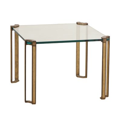 BELGIAN BRONZE AND GLASS END TABLE C 1960. Belgian bronze and glass end table C 1960. Ht: 