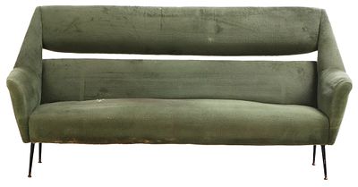 ITALIAN UPHOLSTERED SOFA BY GIGI RADICE C 1950 RESTING ON IRON LEGS. Italian upholstered sofa 